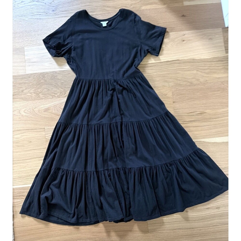 Intro Womens T Shirt Midi Dress Plus 1X Black Dark Cottage Tiered 100% Cotton